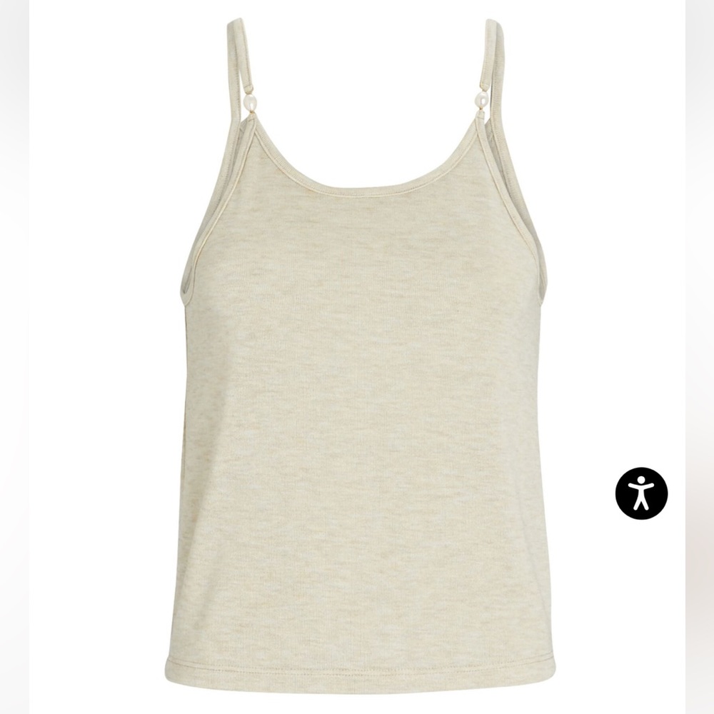 DONNI. Pearl-Embellished Knit Camisole in Beige